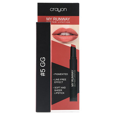 Crayon My Runway Butter Lipstick #5GG 1.5g ลิปเนื้อบัตเตอร์เนียนนุ่ม มอบสีสันที่สวยสด โดดเด่นกว่าใคร